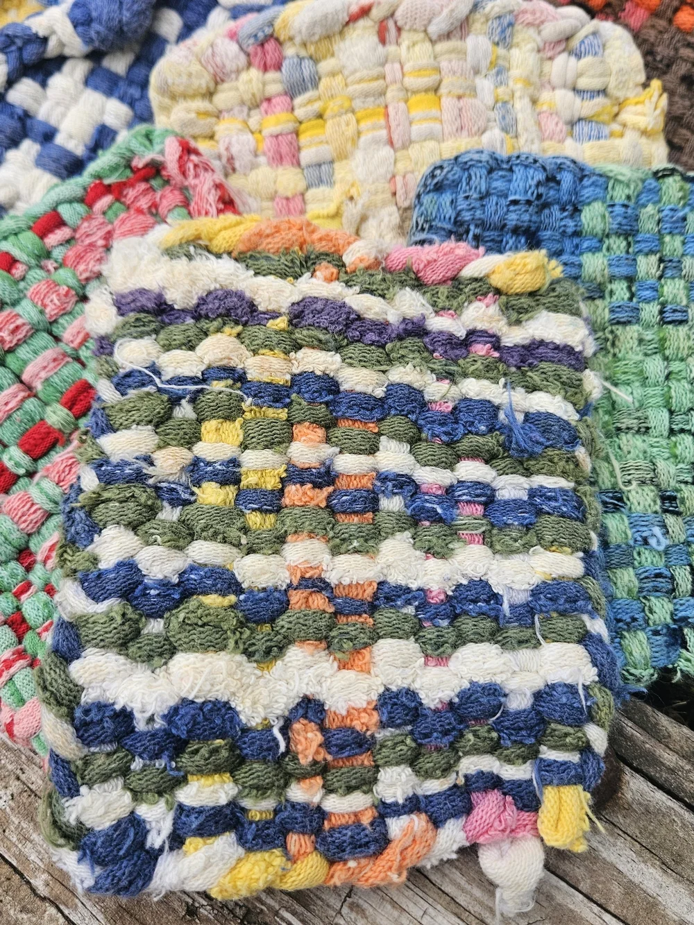 Colorful Handmade Woven Potholders and Hot Pads Made from Cotton Jersey Loops